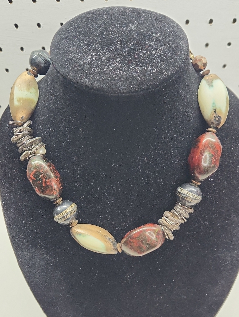 Chico's Red and Cream Mixed Stone Beaded Necklace